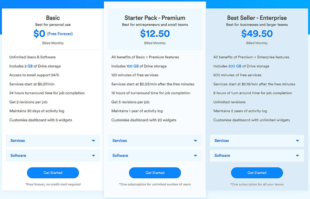Pricing screenshot