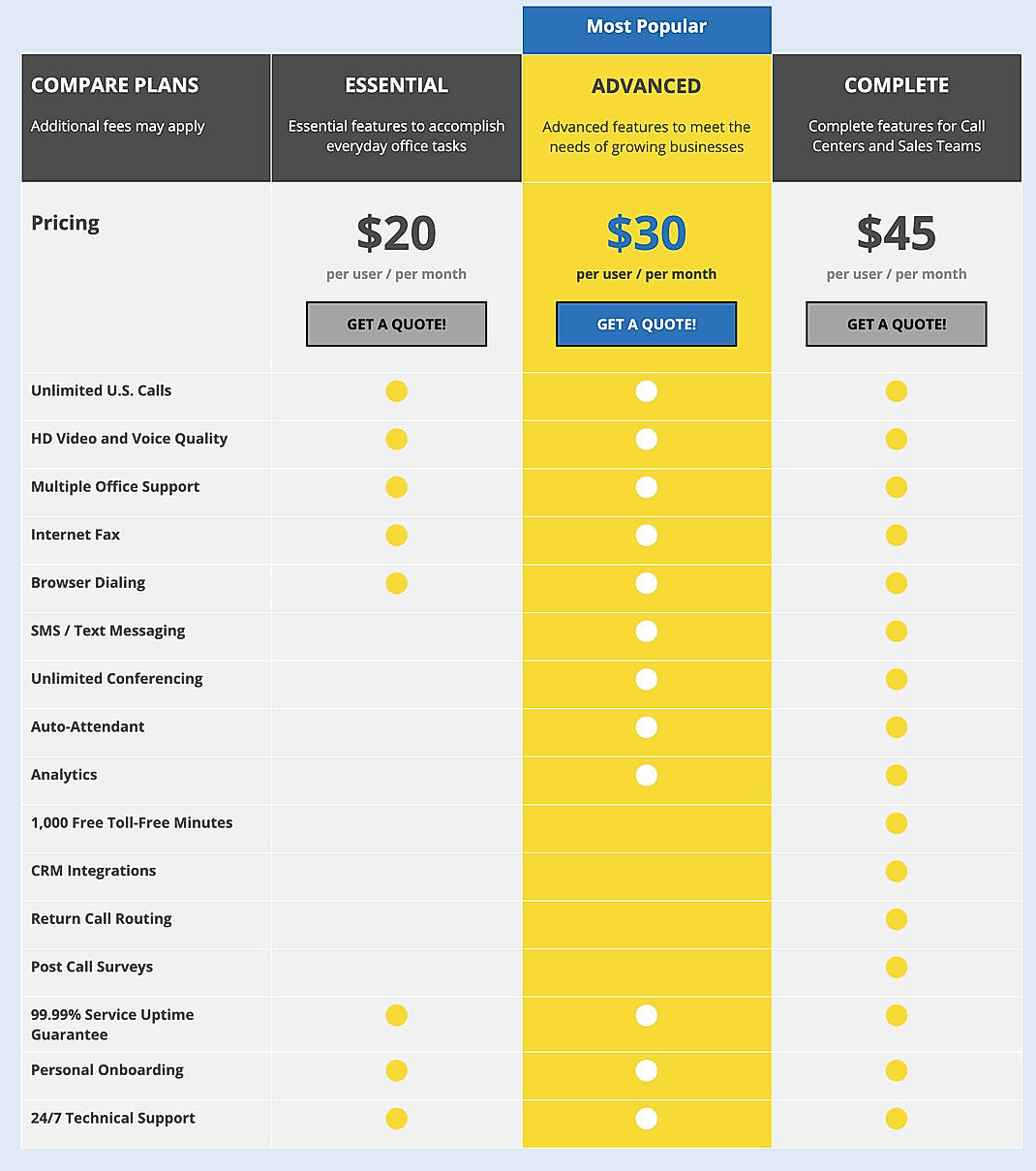 Pricing screenshot