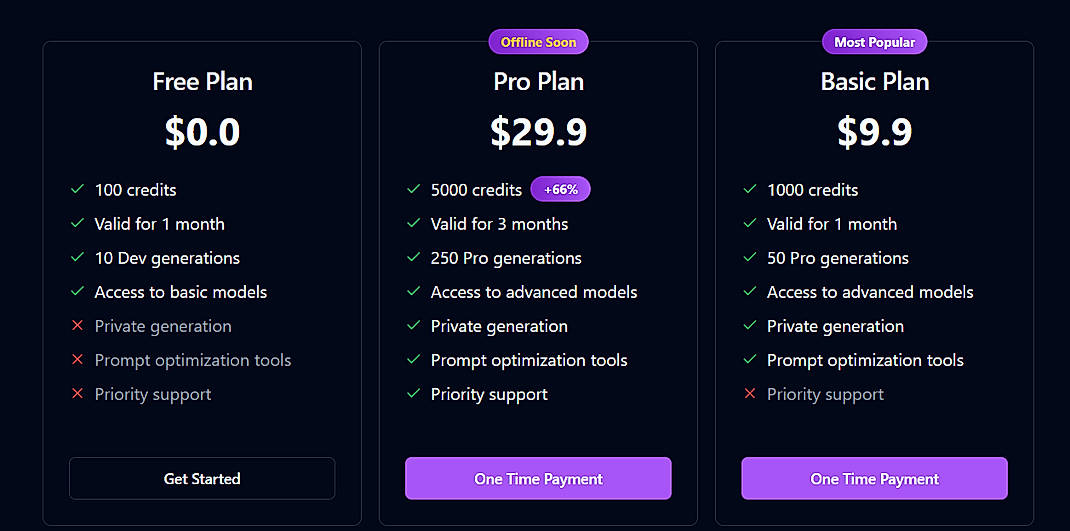Pricing screenshot
