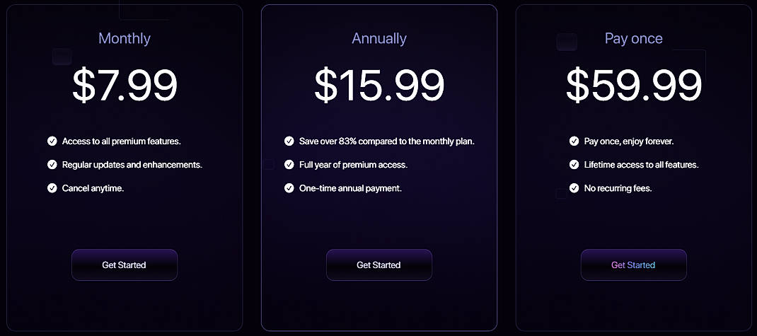 Pricing screenshot
