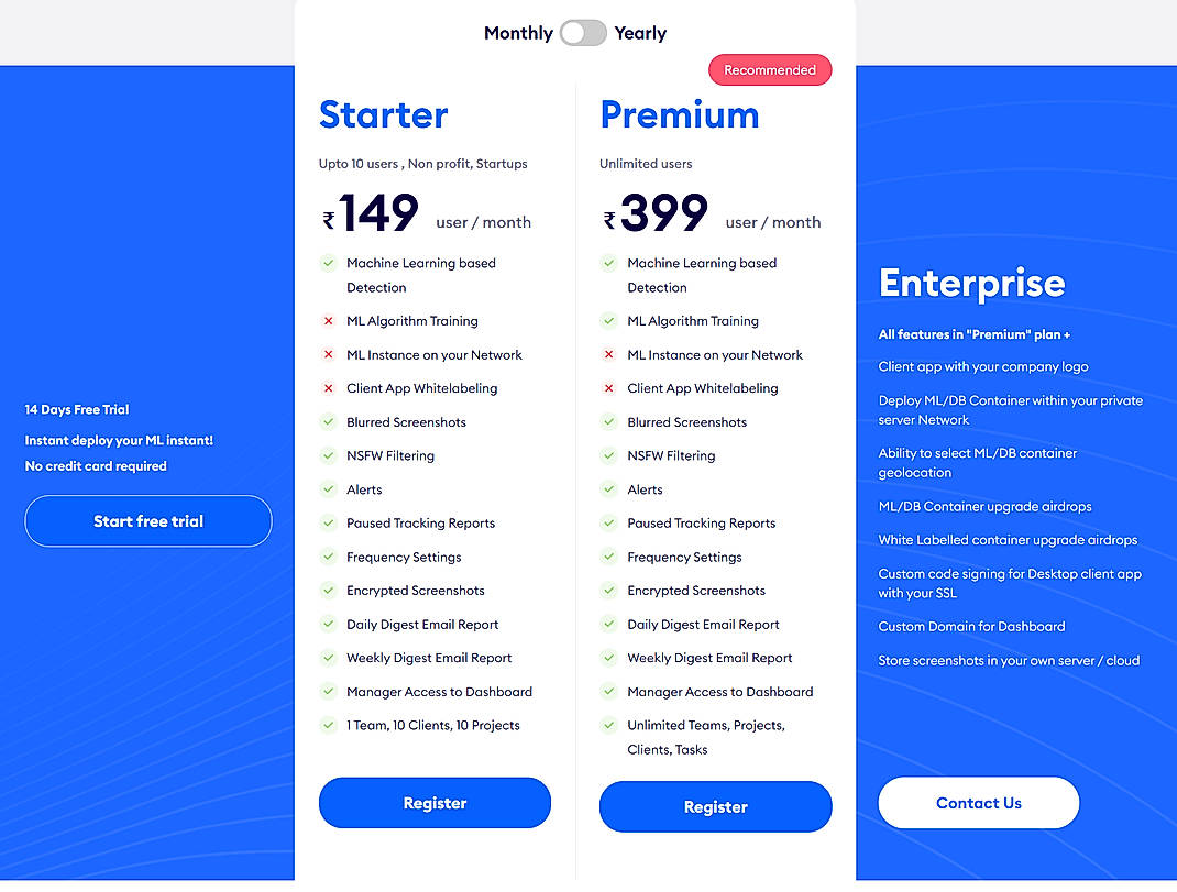Pricing screenshot