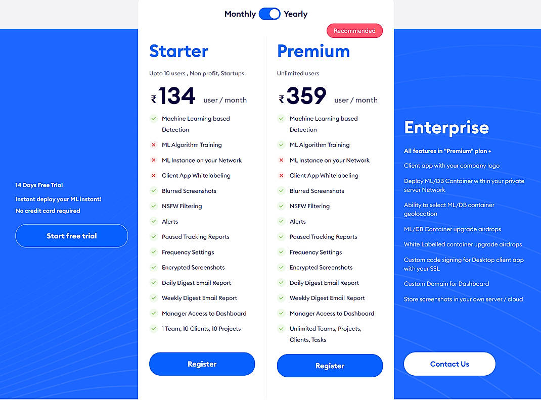 Pricing screenshot