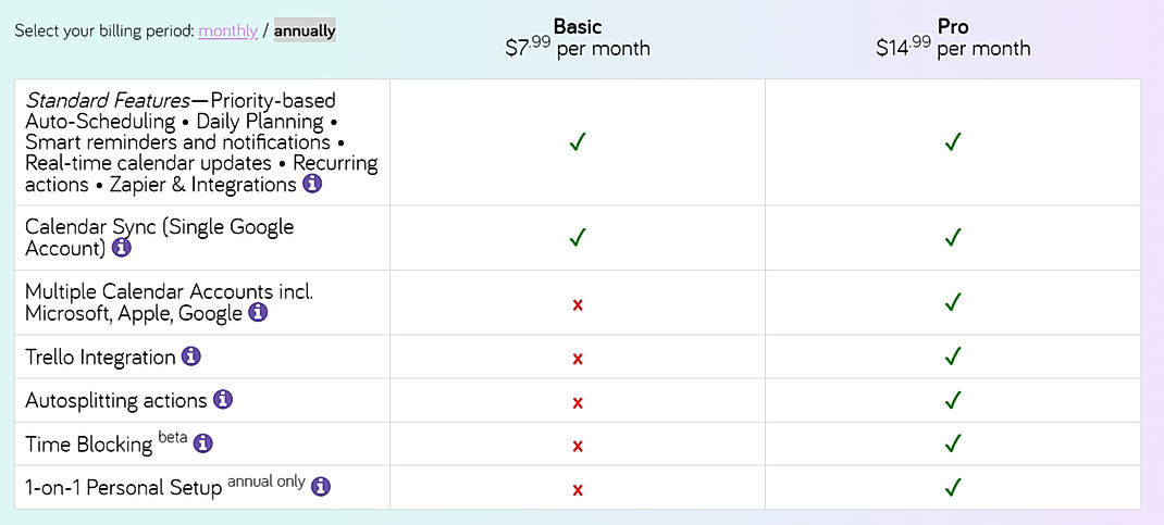 Pricing screenshot