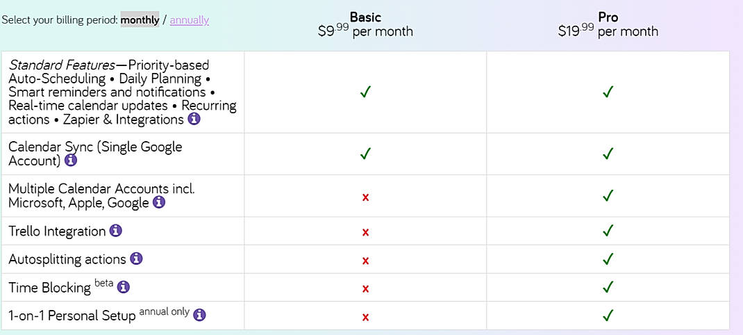 Pricing screenshot