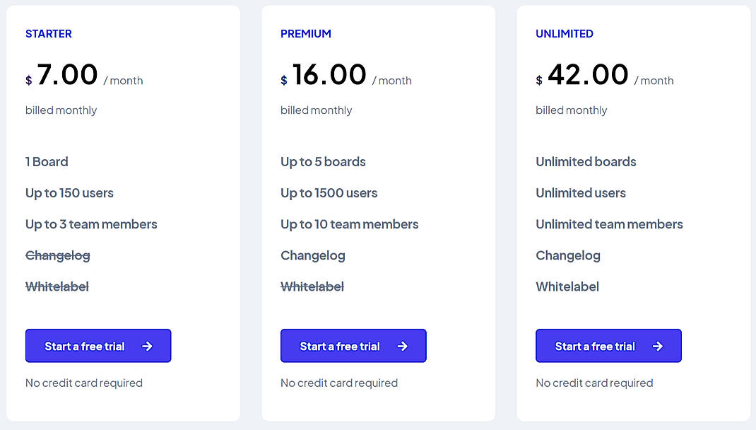 Pricing screenshot