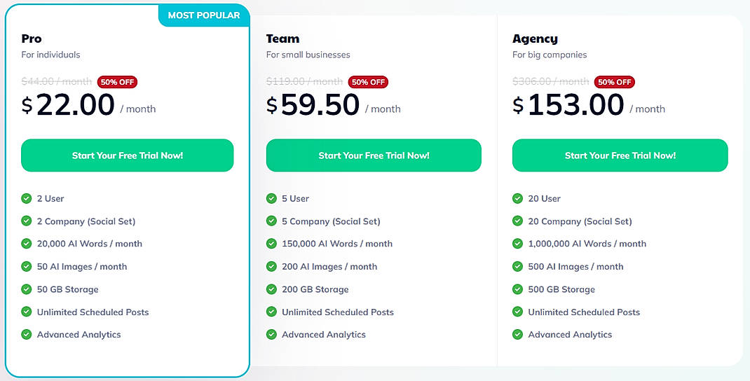 Pricing screenshot