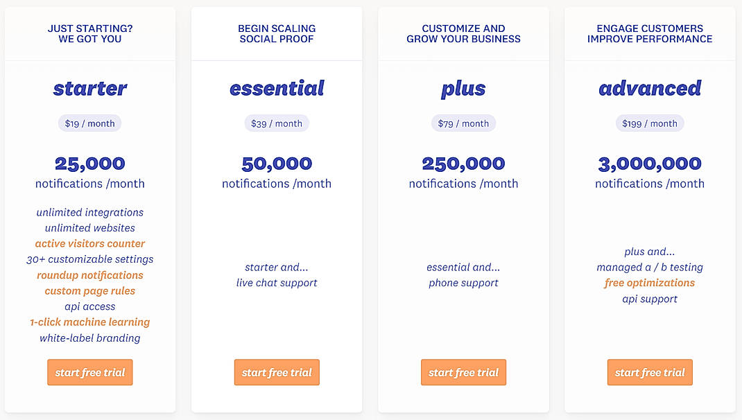Pricing screenshot