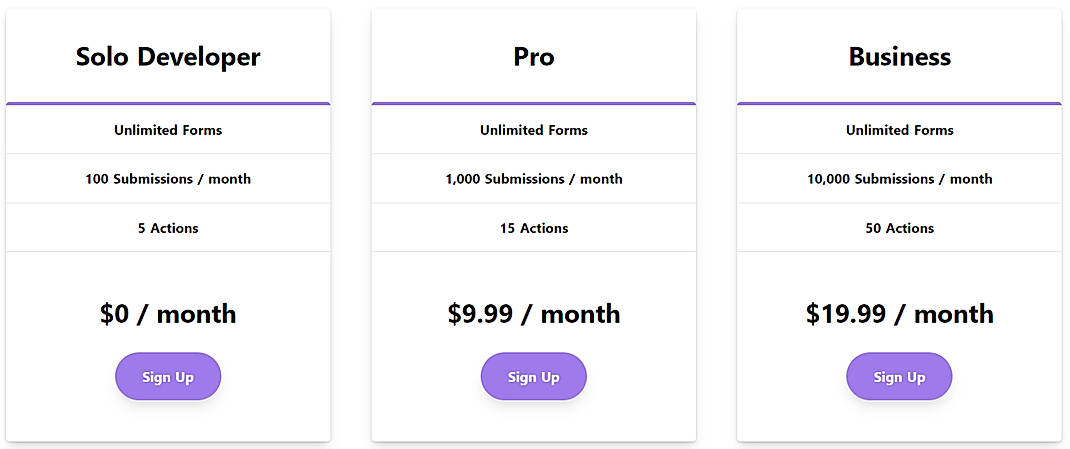 Pricing screenshot
