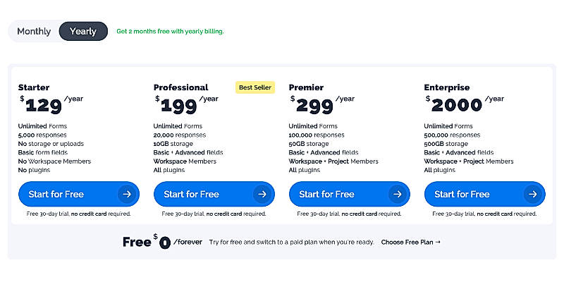 Pricing screenshot