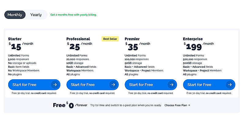 Pricing screenshot
