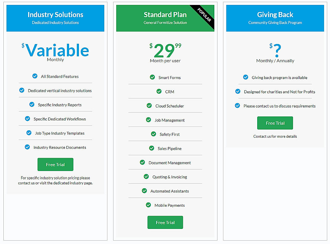 Pricing screenshot