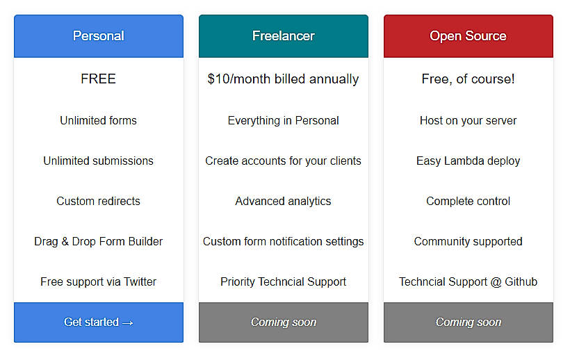 Pricing screenshot
