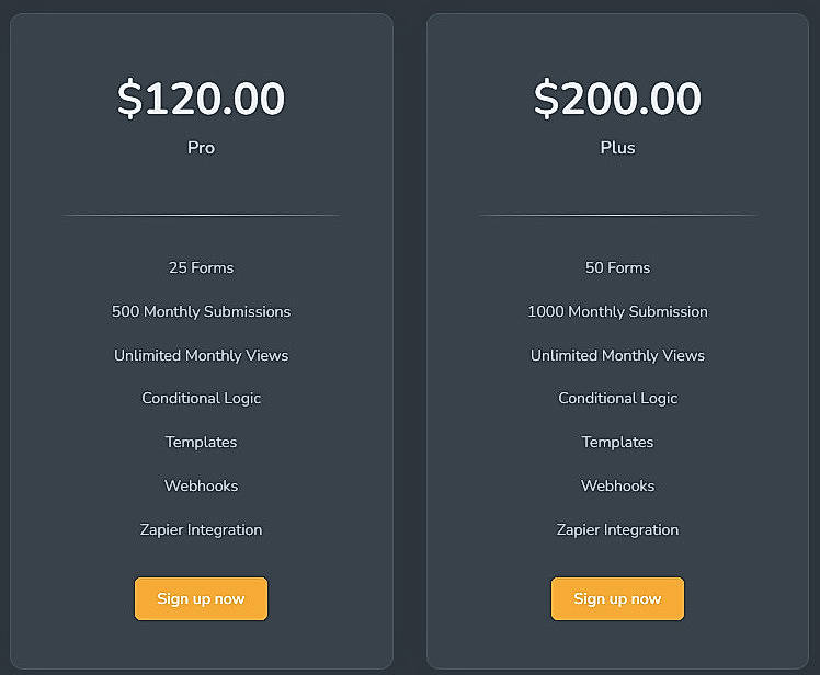 Pricing screenshot