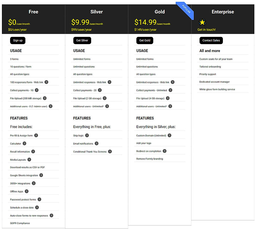 Pricing screenshot