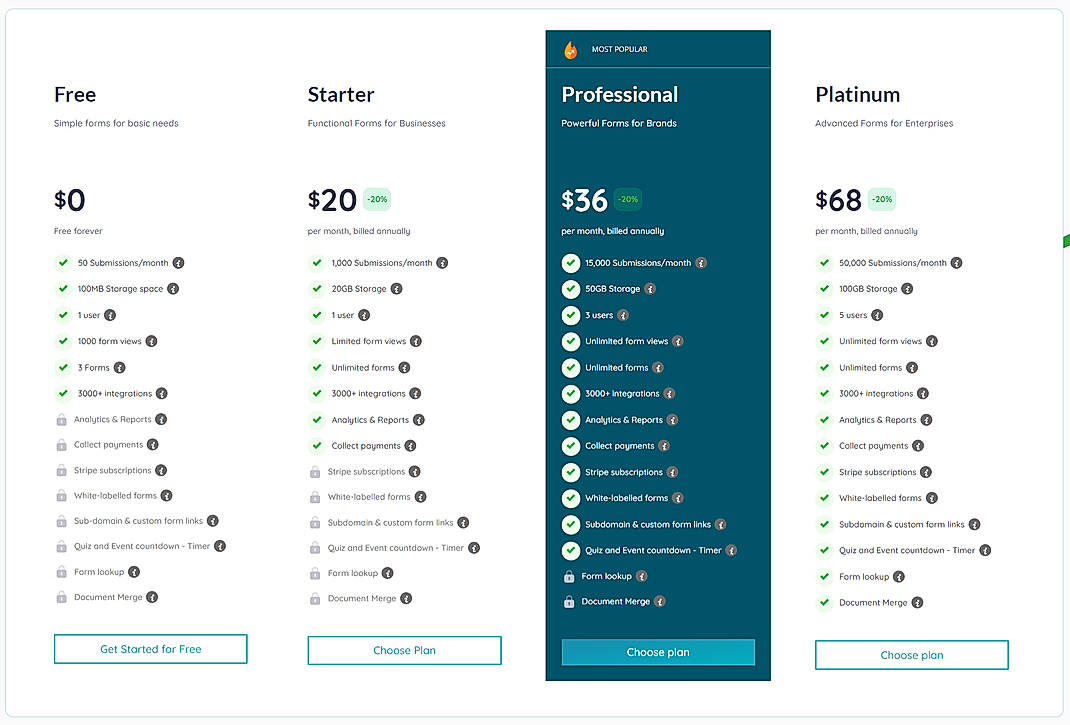 Pricing screenshot