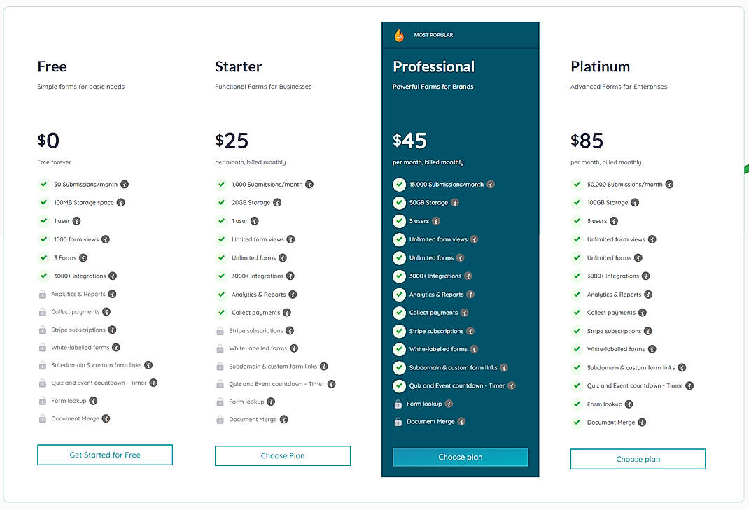 Pricing screenshot