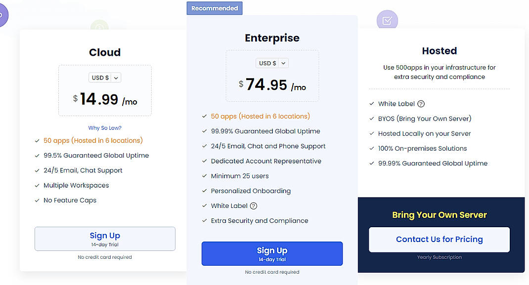 Pricing screenshot