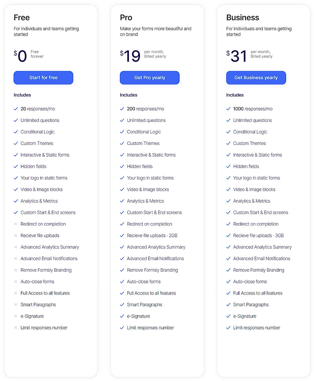 Pricing screenshot