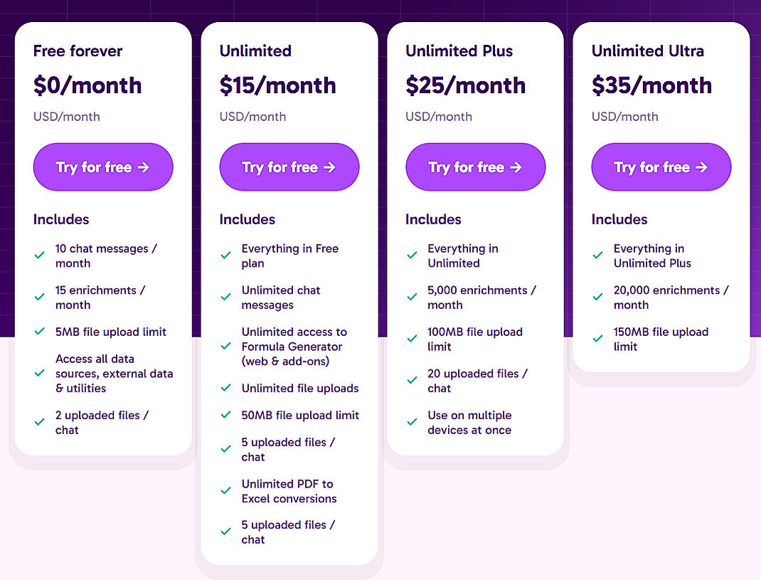 Pricing screenshot