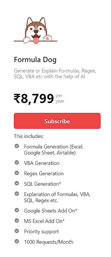 Pricing screenshot