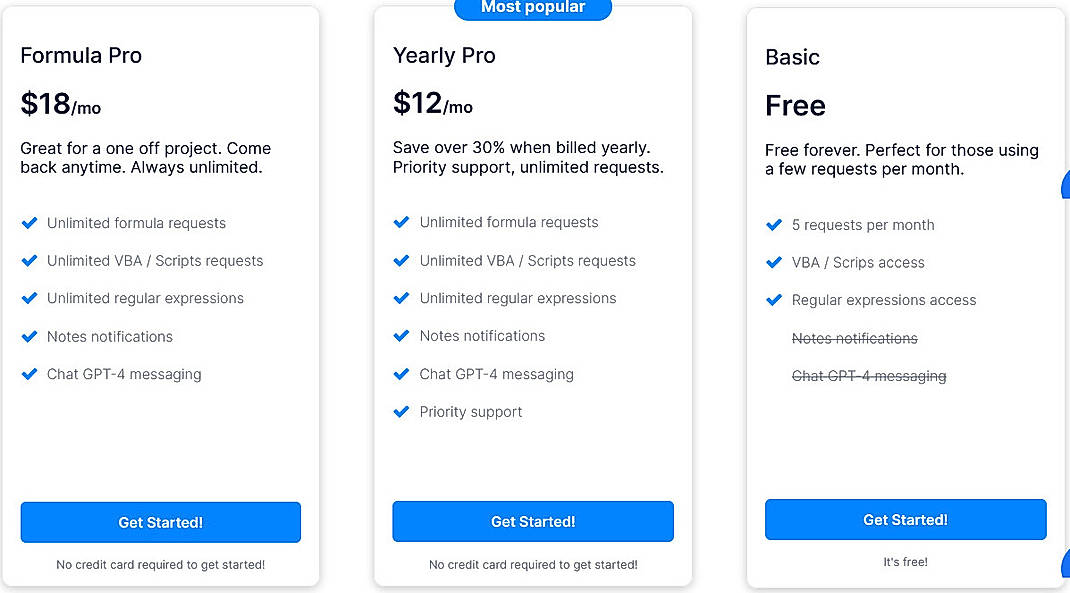 Pricing screenshot