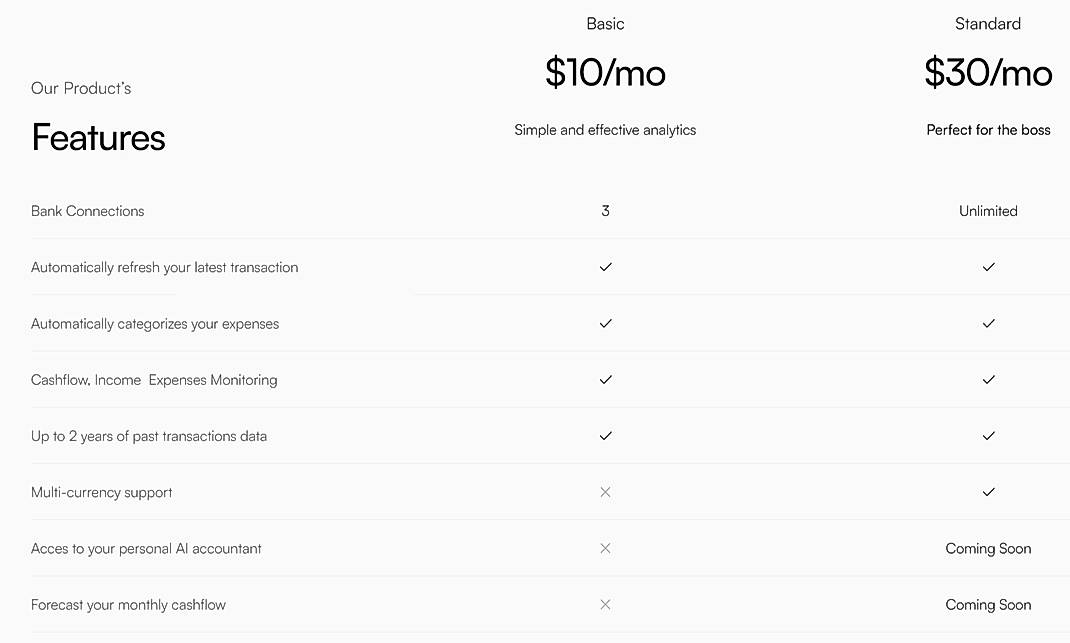 Pricing screenshot
