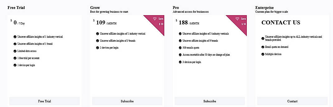 Pricing screenshot