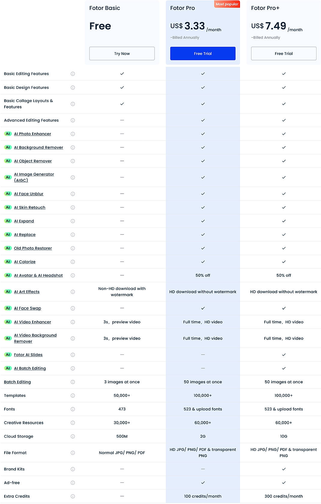 Pricing screenshot