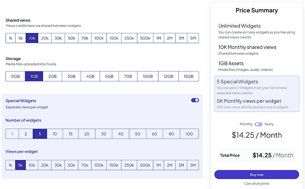 Pricing screenshot