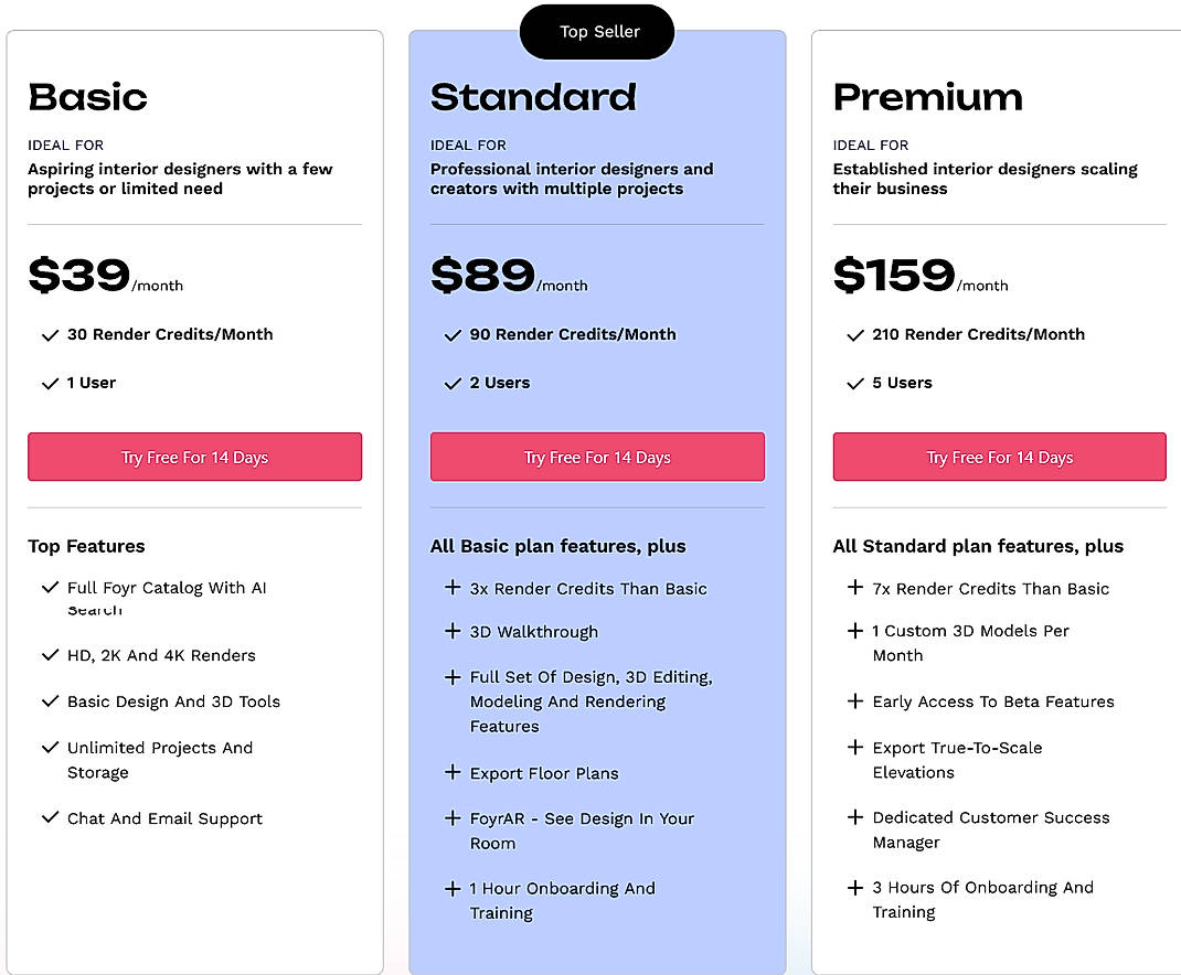 Pricing screenshot