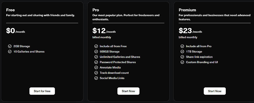 Pricing screenshot