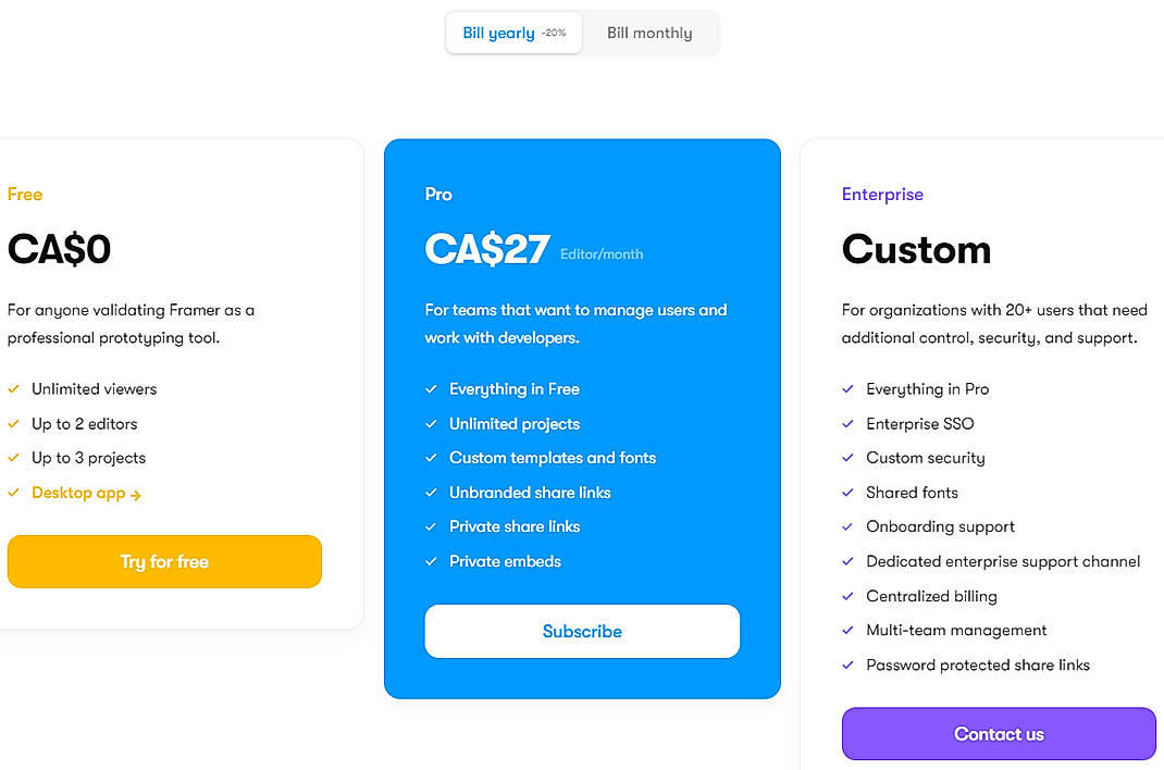 Pricing screenshot