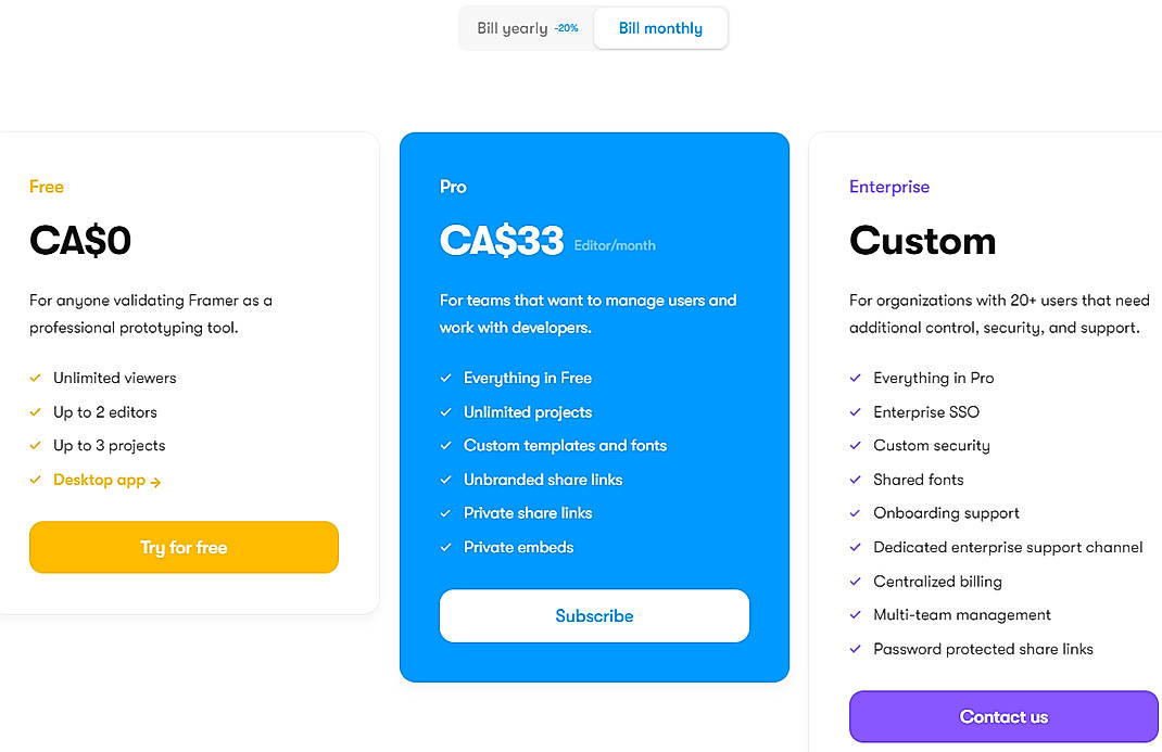 Pricing screenshot