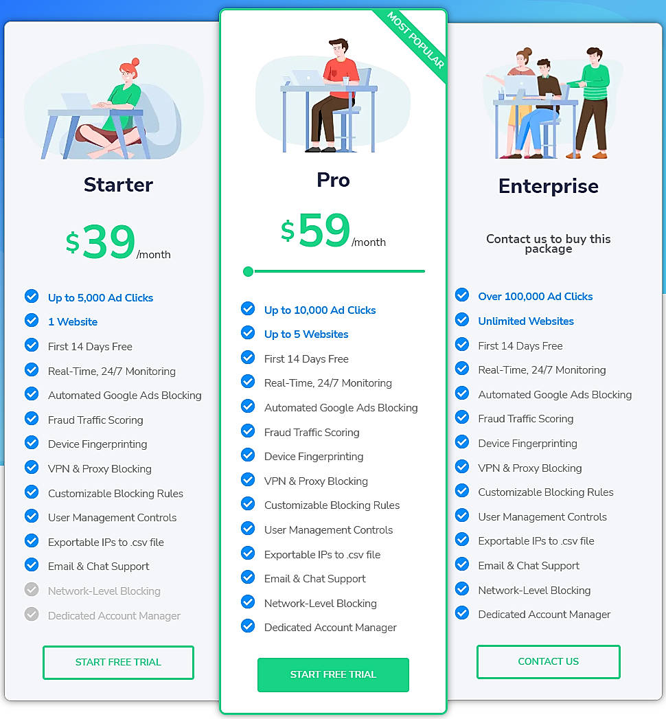 Pricing screenshot