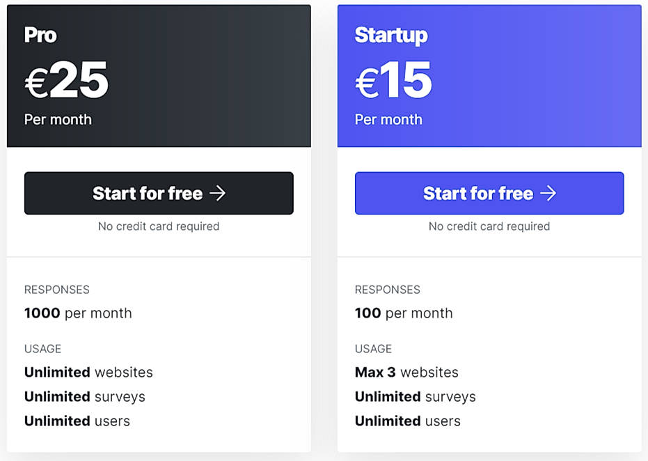Pricing screenshot
