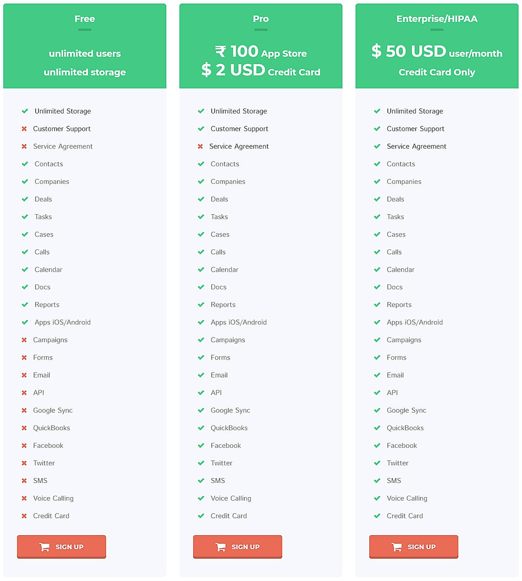 Pricing screenshot