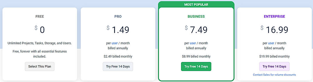 Pricing screenshot