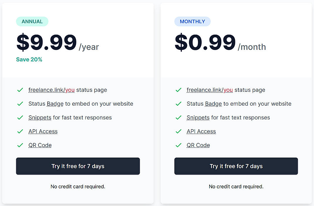 Pricing screenshot