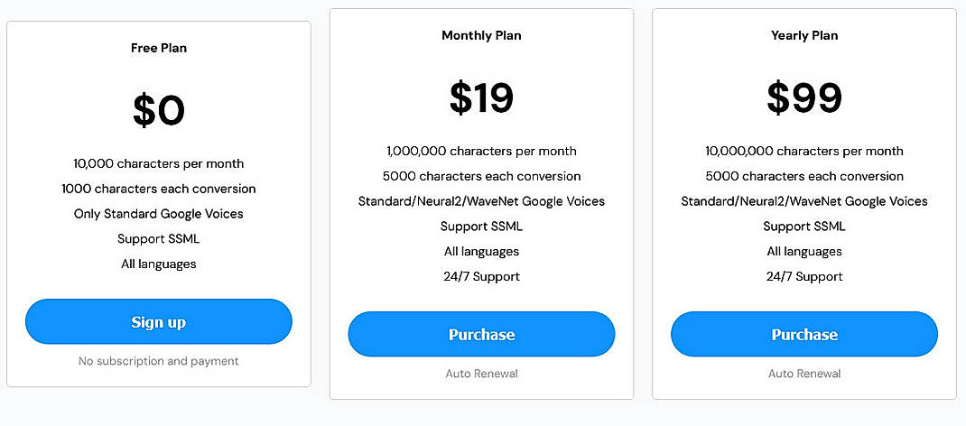 Pricing screenshot