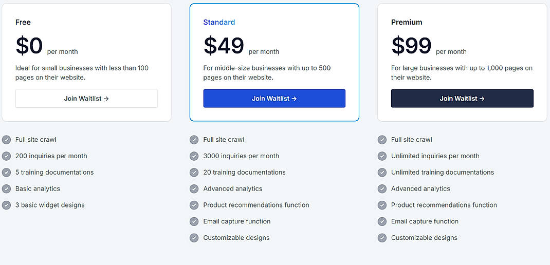 Pricing screenshot