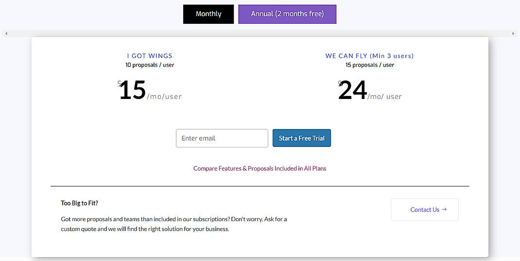 Pricing screenshot