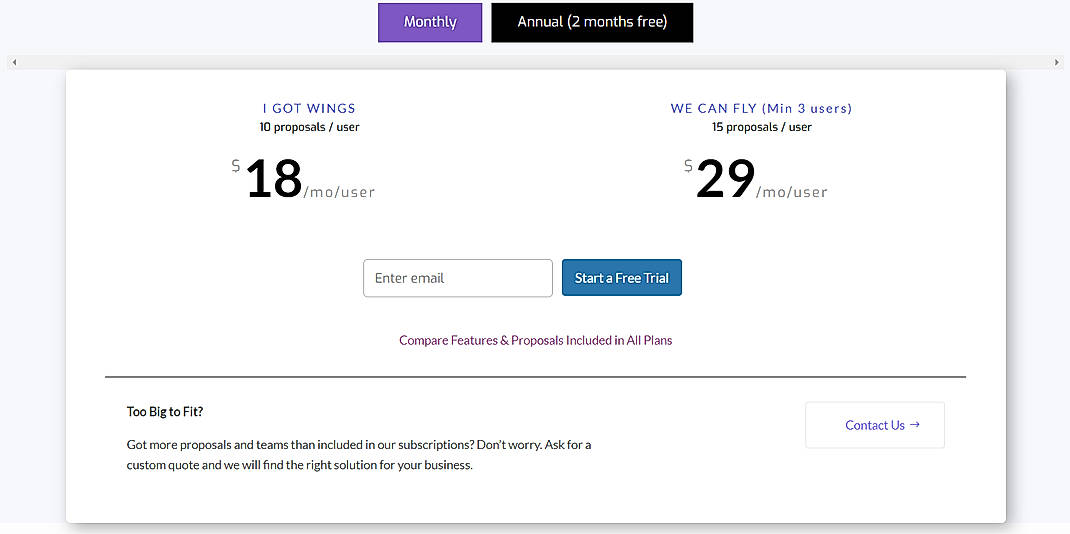 Pricing screenshot