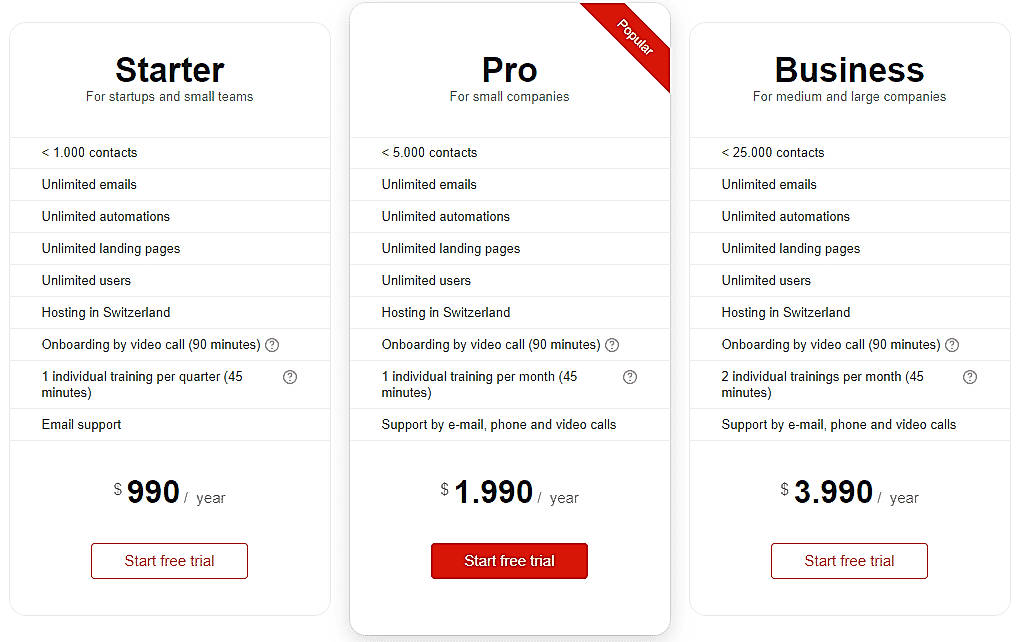 Pricing screenshot