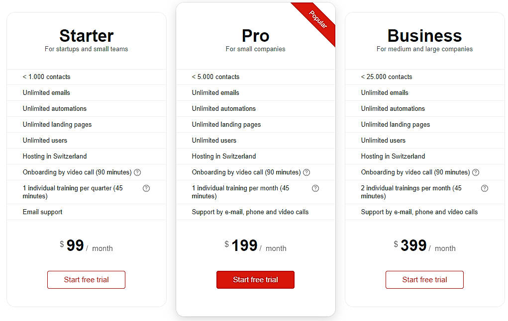 Pricing screenshot