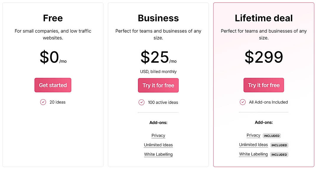 Pricing screenshot