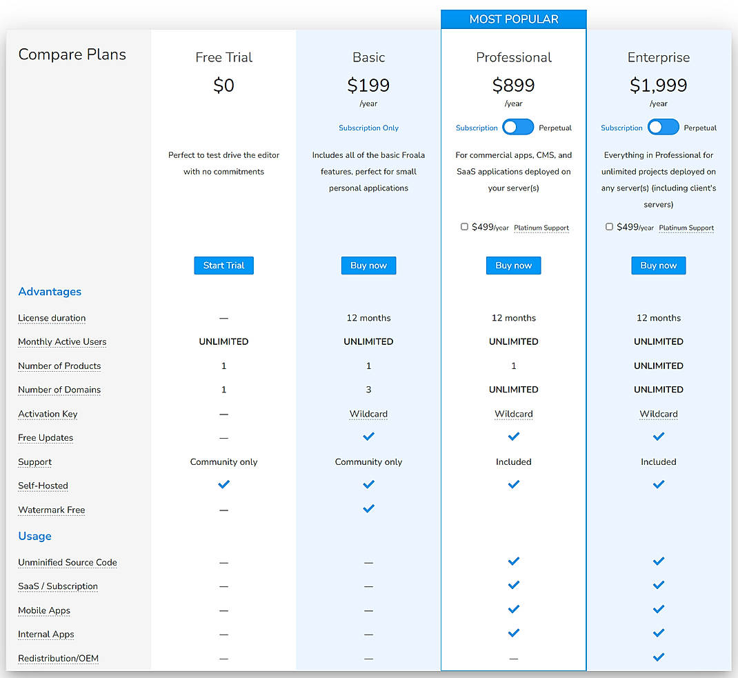 Pricing screenshot