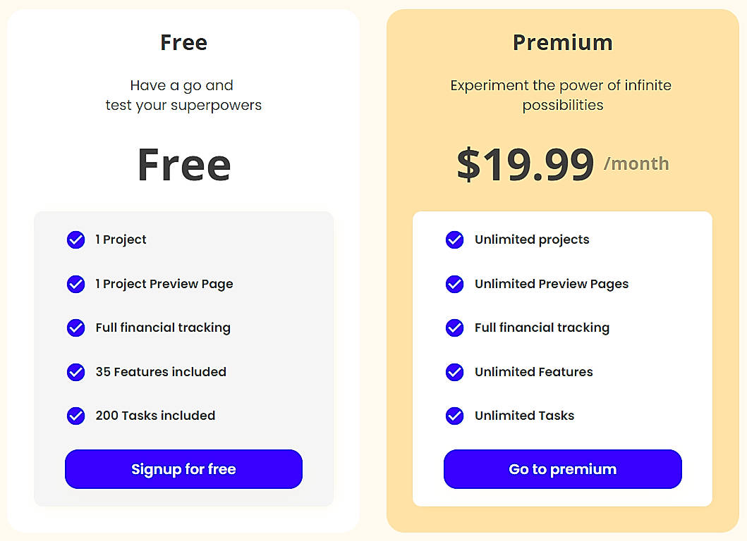 Pricing screenshot