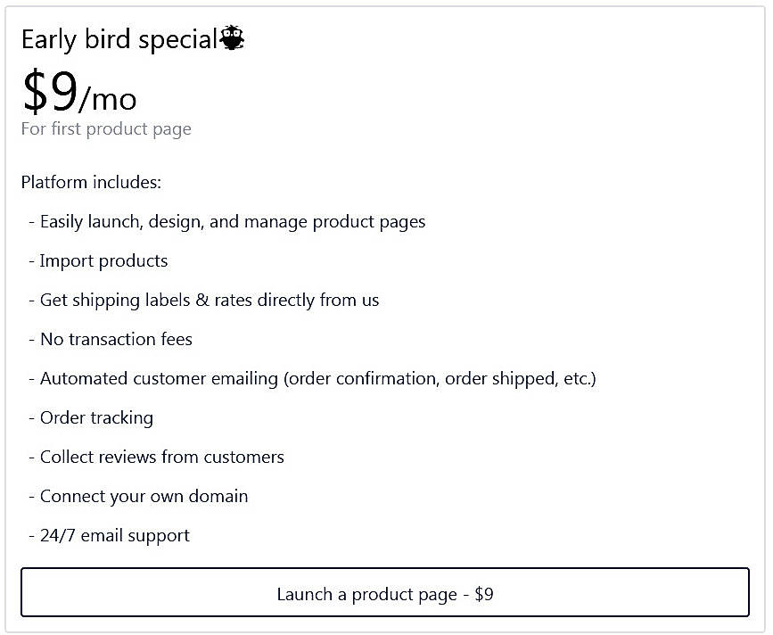 Pricing screenshot