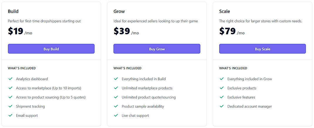Pricing screenshot