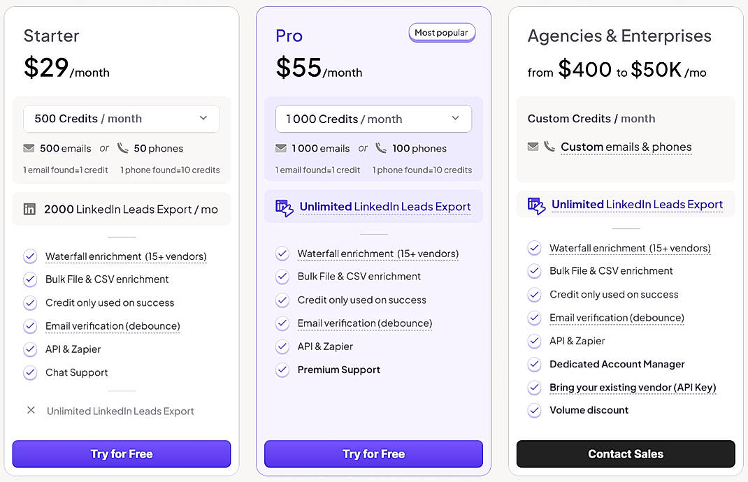 Pricing screenshot
